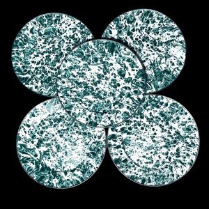 Set of 5 Vintage Enamel Plates Green Swirl Splatter Enamelware Dinner Plates